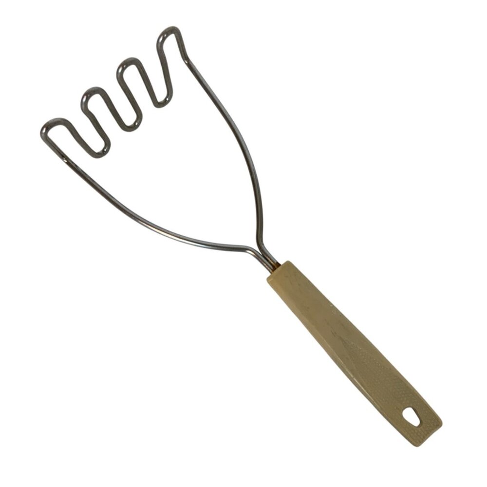 Vintage Ekco Metal Potato Masher With Beige Plastic Handle Kitchen Utensil